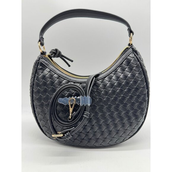 Macy's On 34th woven faux-leather shoulder hobo crossbody bag - Black - Picture 2 of 13